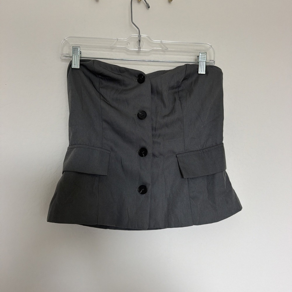 Fashion Nova Gray Tailored Button-Front Tube Top Women's Size Medium